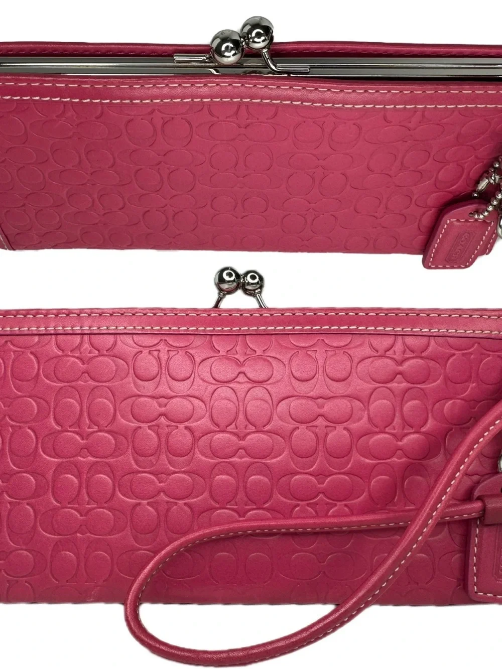 Coach Y2K Pink Embossed Signature C Kisslock Frame Clutch Wristlet Bag